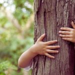 Child hugging a tree